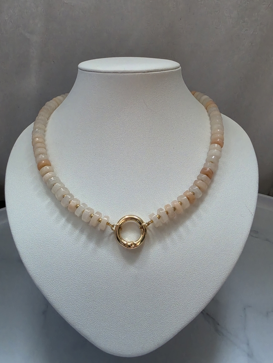Handmade Jewelry - Peach Bead Necklace with Gold Ring Clasp